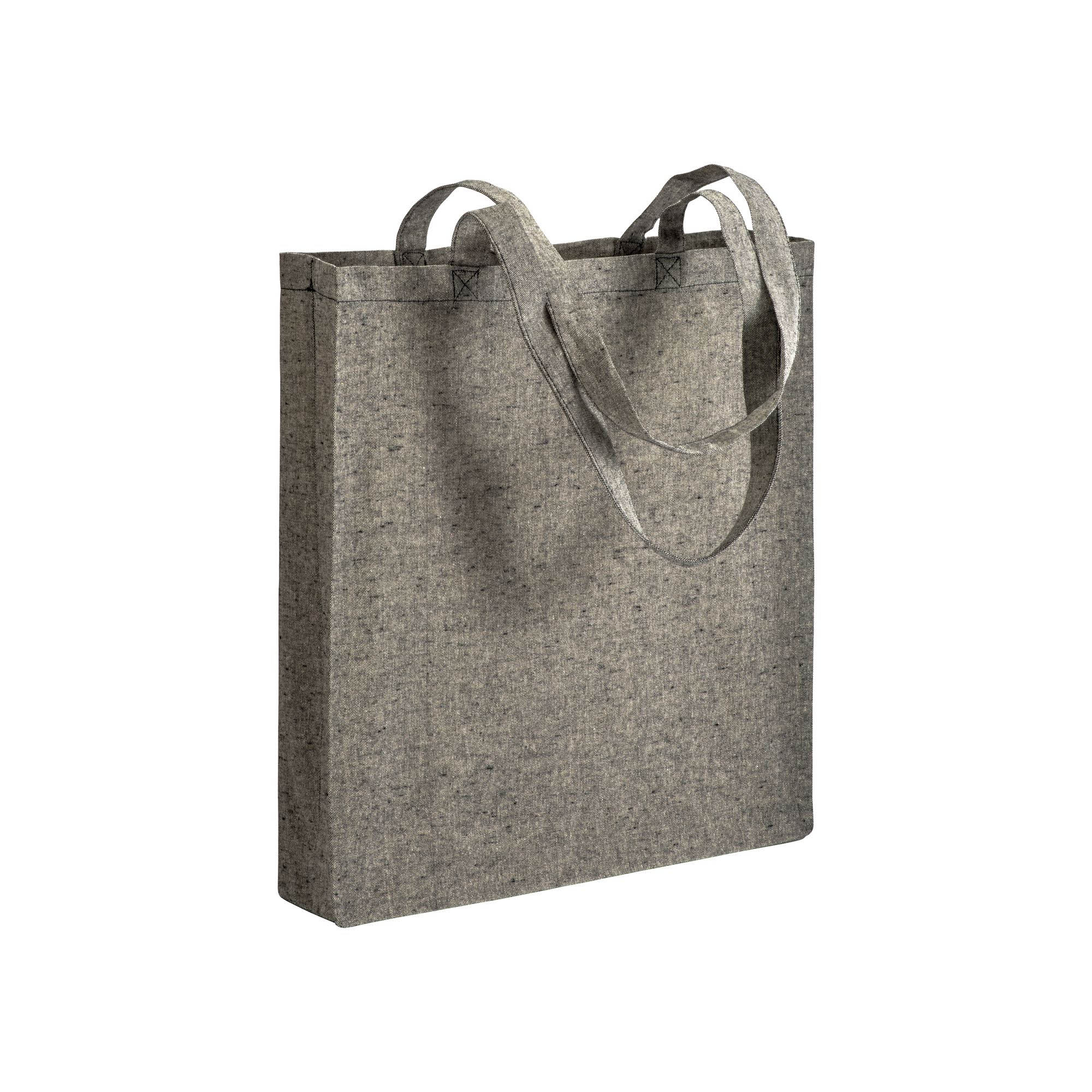 17153_02 Shopper con soffietto in cotone riciclato 150 g/m2 effetto melange, manici lunghi - immagine 1