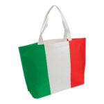 Shopper in TNT termosaldato con stampa tricolore, soffietto alla base e manici lunghi