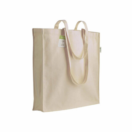 Shopper con soffietto in cotone biologico 140 g/m2, manici lunghi