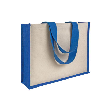 Shopper con soffietto in juta e canvas