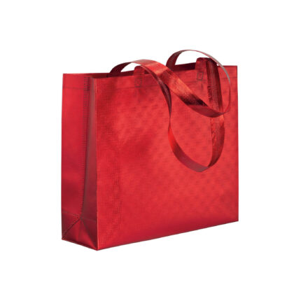 Shopper in TNT laminato metallizzata, manici lunghi e soffietto