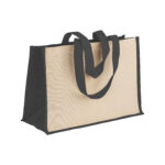 Shopper in cotone 280 g/m2 con soffietto dettagli in juta, manici lunghi