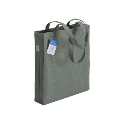 Shopper carbon neutral in cotone riciclato 280 g/m2, manici lunghi e soffietto