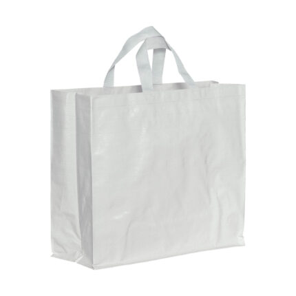 Shopper in PP  riciclato laminato 120g/m2, manici corti e soffietto