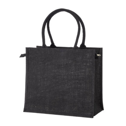 Borsa in juta con manici in cotone. Dotata di chiusura a zip