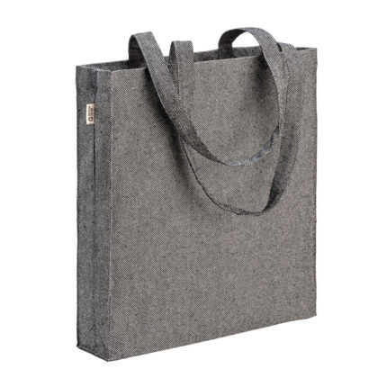 Borsa shopper in cotone riciclato 300 g/m2 con effetto mélange. Manici lunghi e soffietto