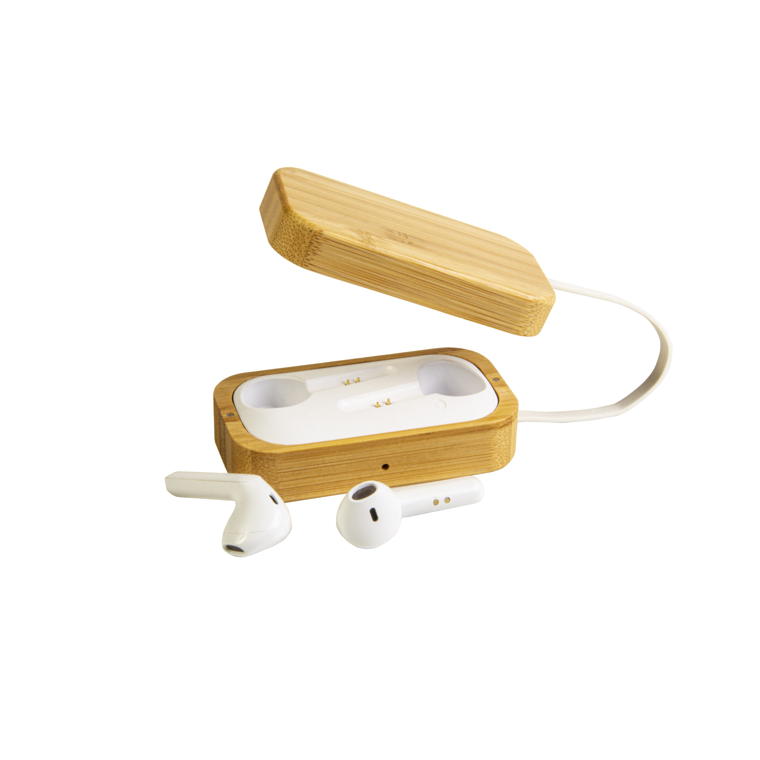 21444_22 Auricolari bluetooth con scatola di ricarica in bambù e cavo di ricarica micro USB incluso - immagine 1