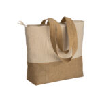 Shopper  in cotone 280 g/m2 con soffietto, con base in juta, manici lunghi
