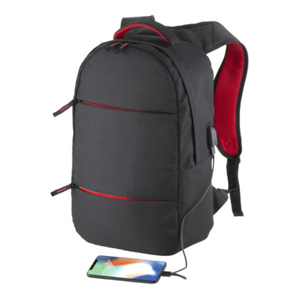 Zaino porta computer in poliestere 600D. Tasca principale porta pc e 3 tasche frontali